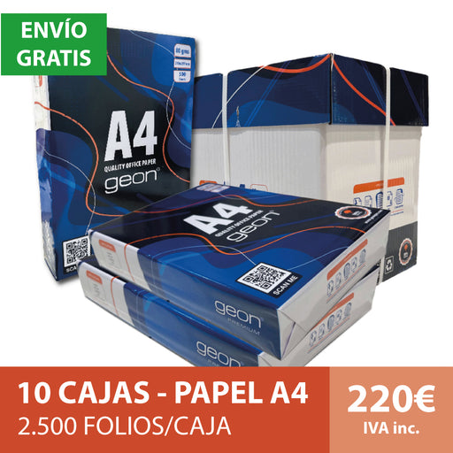 10 Cajas de 2500 Folios A4 de 80gr - Papel Multiusos Blanco para Fotocopiadora e Impresora multifunción