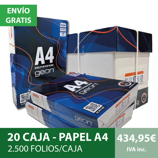 20 Cajas de 2500 Folios A4 de 80gr - Papel Multiusos Blanco para Fotocopiadora e Impresora multifunción