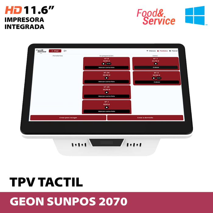 TPV en entorno Windows marca Geon modelo sunpos-2070 con configuración específica para Food&Service