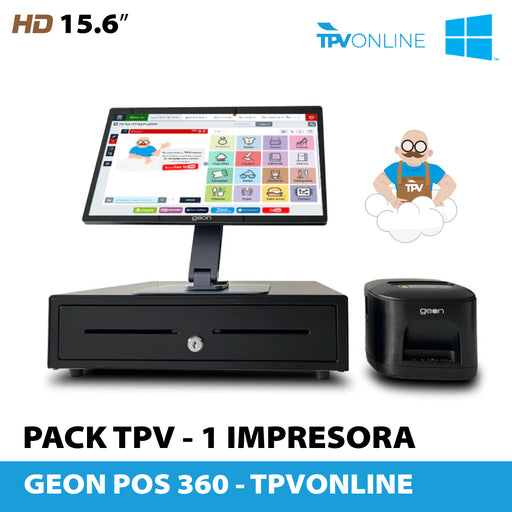 Pack TPV Tactil 15" Geon Pos 360 8 Gb Ram / 128 GB Windows para TPVONLINE