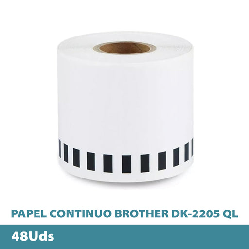 Caja 48 rollos Cinta Brother DK-22205 QL Rollo Papel Continuo 62mm x 30.48 Metros Generico