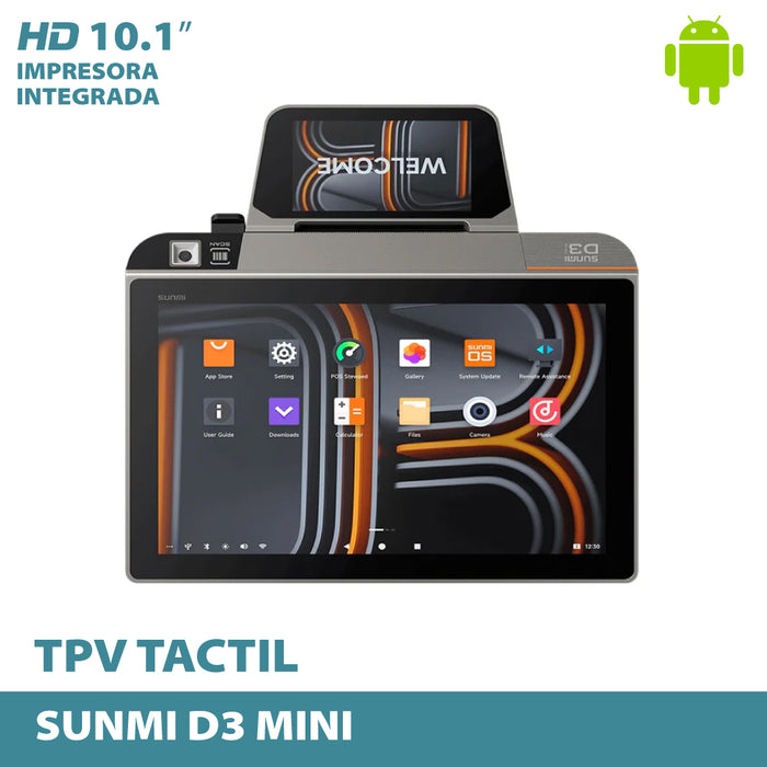 TPV Android 10,1", marca SUNMI, modelo D3mini, con impresora integrada 80mm